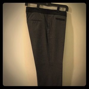 Grey slacks with black tuxedo style waist